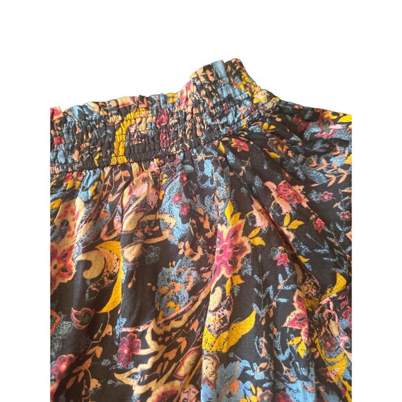 Free People Floral Print Viscose Smocked Off shoulder Top XS Boho Cottage - Picture 3 of 6